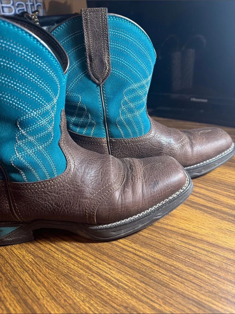 Ariat Brown Leather Ankle Boots with Teal Shaft